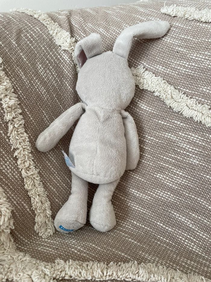 Peluche doudou 28cm klorane lapin gris et rose à pois blanc très bon état - photo numéro 3