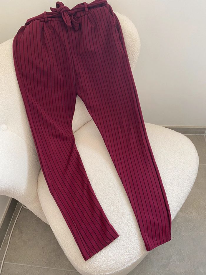 Pantalon Legging Rayé Bordeaux TU - photo numéro 2