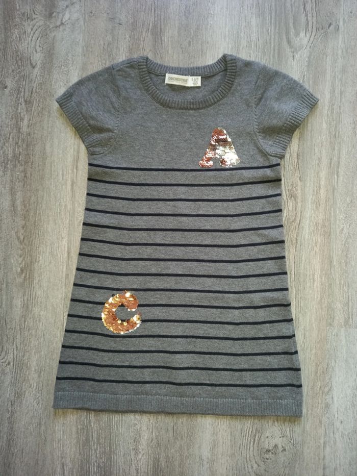 robe pull grise à séquin orchestra taille 5 ans neuve