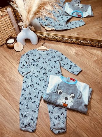 Taille 9 mois lot de 2 pyjamas velours garçon Tissaia gris bleu * ours * 💙