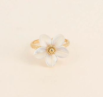 Bague fleur nacrée en acier inoxydable