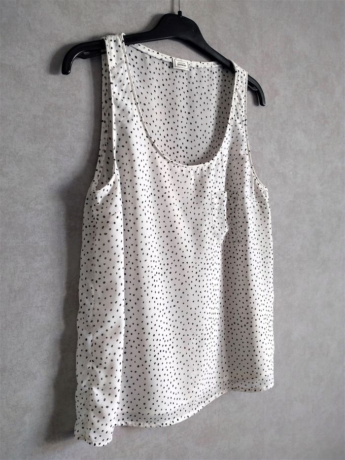 Blouse / Débardeur en voile blanc à pois noir - Pimkie - photo numéro 2
