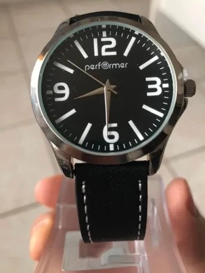 Montre Classique Performer homme Bracelet Simili Cuir Noir Cadran Noir neuve dans emballage - photo numéro 2