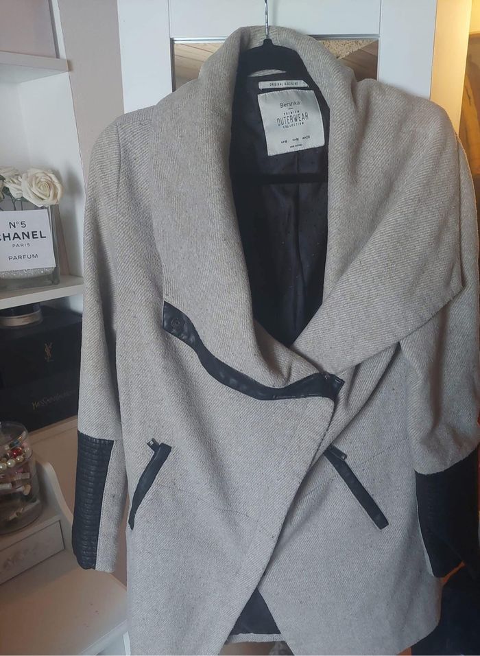 Manteau long bi matière beige/noir Bershka T.M BE 🧥