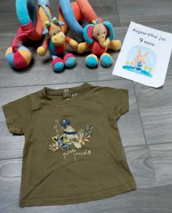 T shirt kaki pirate perroquet 9 mois bébé garçon Tape à l'oeil