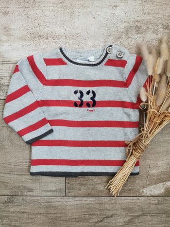 🌸Pull maille Cadet Rouselle 12mois rayé gris rouille