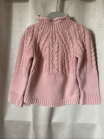 Pull torsades coton rose 3 ans vynil fraise