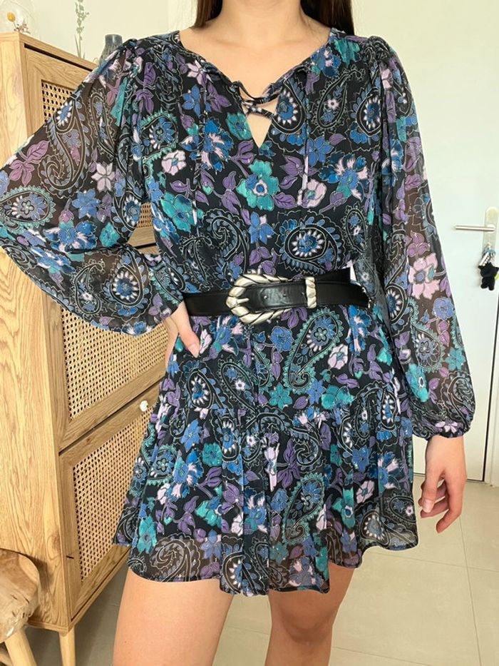 Robe fleurie noire et violette/bleue Promod - photo numéro 2