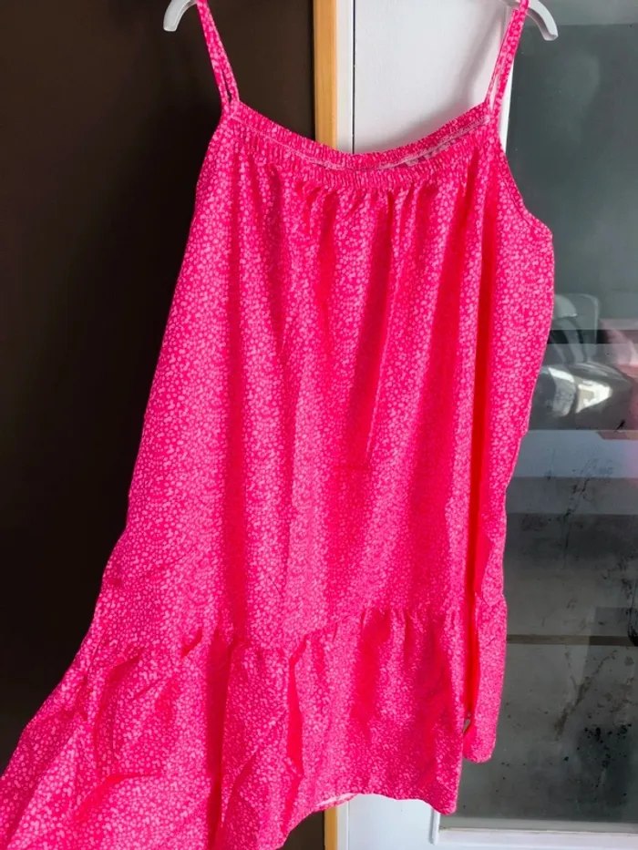 Robe mi longue à fleurs roses fushias et blanches femme XL - photo numéro 4
