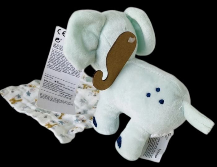 ❤️B4467 Doudou Éléphant Mouchoir Mousseline Plat Blanc Bleu InExtenso AUCHAN - photo numéro 3