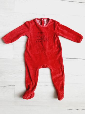 Vêtement bébé mixte garçon fille pyjama velours rouge Miaou le chat Orchestra 2 ans