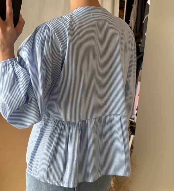 Chemise bouffante à rayures bleue noeuds double sens - photo numéro 4