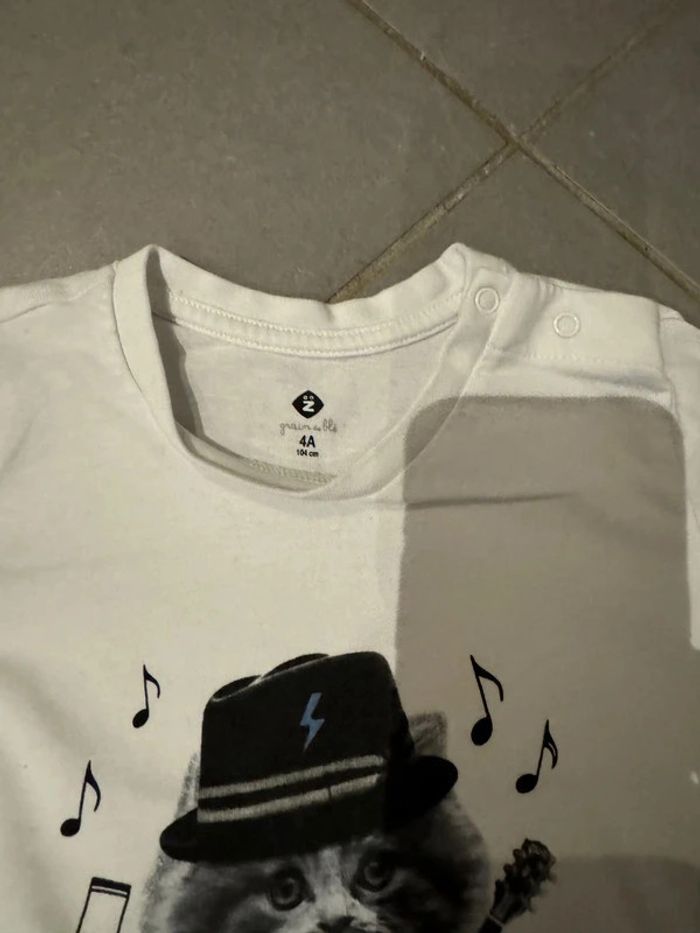 T shirt manches longues - Z - Chat rockeur / Guitare - Blanc - 4 ans - photo numéro 2