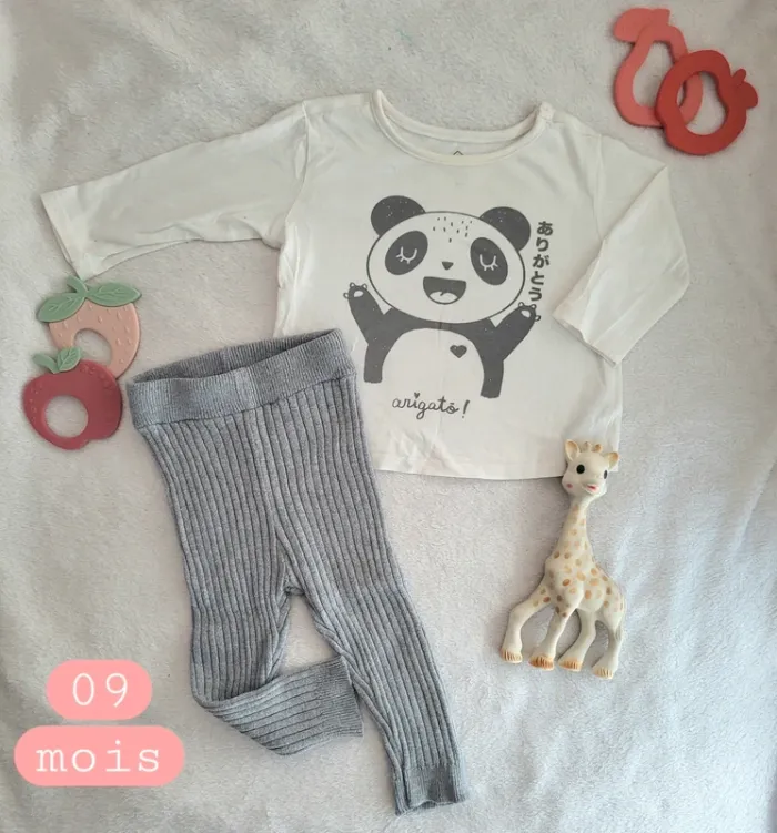 Ensemble mi saison legging côtelé Tshirt 09mois