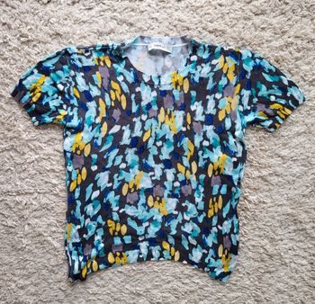 Pull manches courtes à motifs bleu, turquoise et jaune Zara Taille S ou 36