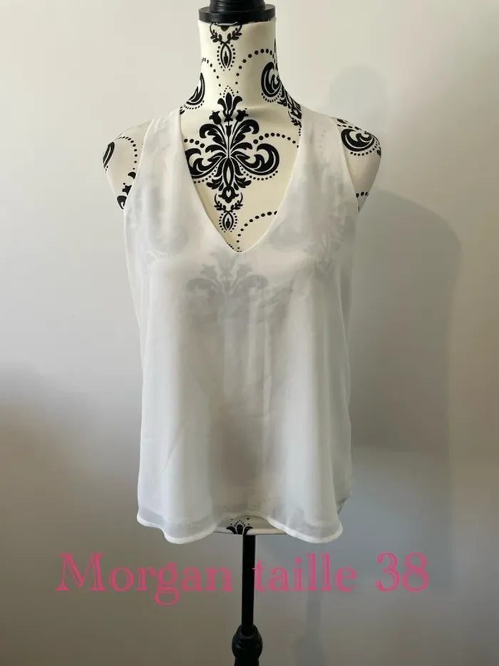Débardeur blouse Morgan taille 38 blanc dos croisée boucle