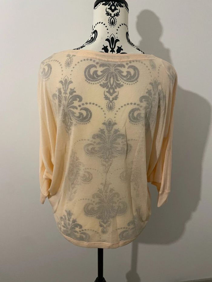 Pull fin manche 3/4 chauve souris ouvert devant abricot corail neuf le petit baigneur taille S - photo numéro 4