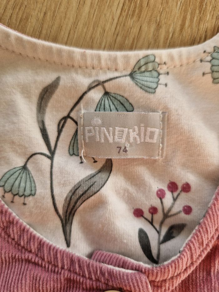 🌸 Gilet bébé Pinokio - velours côtelé rose poudré - 12 mois - photo numéro 3