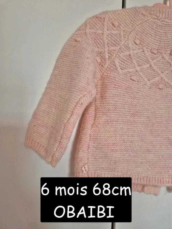 Beau gilet maille tricot OBAIBI 6 mois 68 cm rose collection 2024 - photo numéro 7
