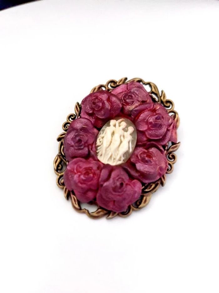 Magnifique broche style vintage, camée en pâte polymere - photo numéro 4