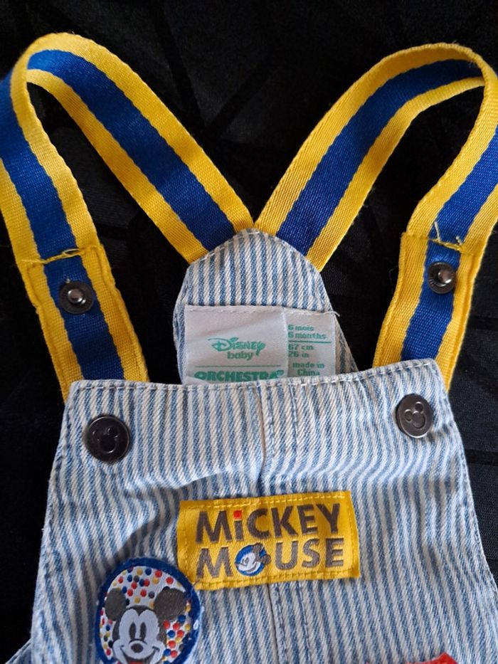 Magnifique ensemble salopette short et chemise manche courte mickey 6mois 100%coton - photo numéro 4