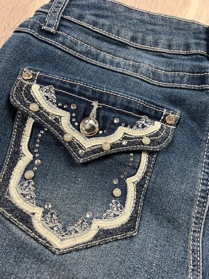 Short en jean vintage Femme Bleu motifs bijoux – Taille M - photo numéro 7