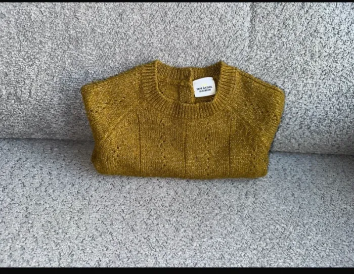 Pull moutarde liserés pailletés maille jeu de torsades Tape à l'œil - photo numéro 2