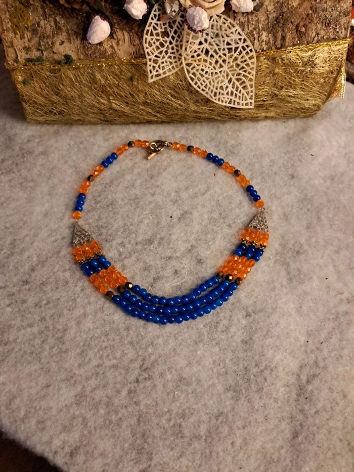 Collier chic multi rang orange et bleu - photo numéro 2