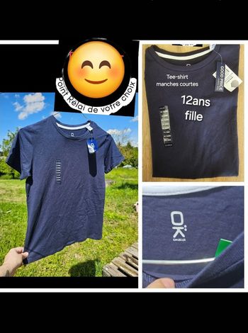 TEE shirt bleu marine neuf okaidi fille 12 ans