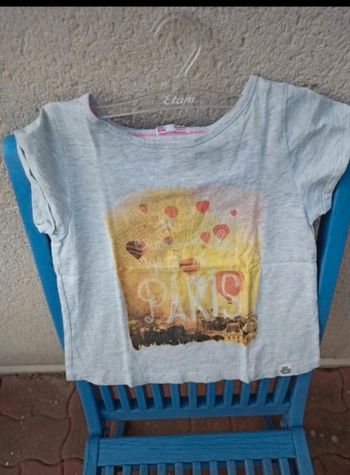 t-shirt gris je croque la vie à paris 🦊Marque : Dpam 🦊Taille : 8 ans