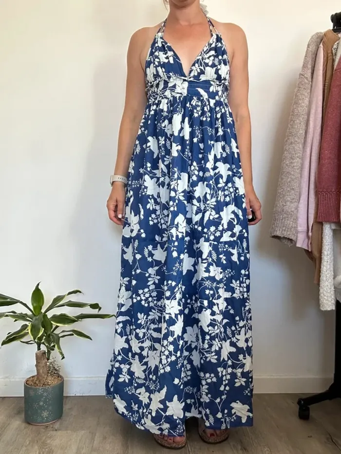 Goa Robe longue dos nu bleue et blanche – Taille 38 – Très bon état - photo numéro 2