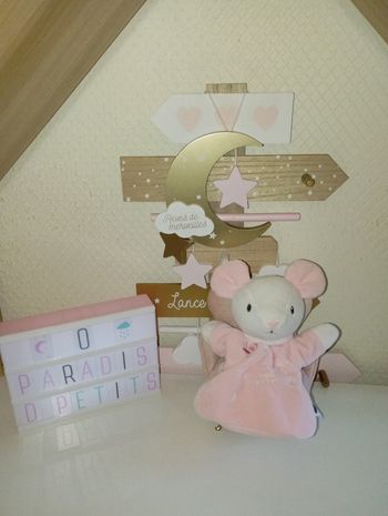 Doudou marionnette souris rose tex baby 