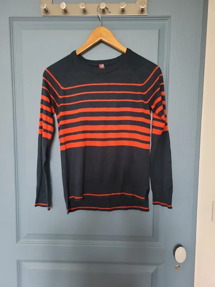 Joli pull marin léger bleu marine et rouge orchestra 12 ans