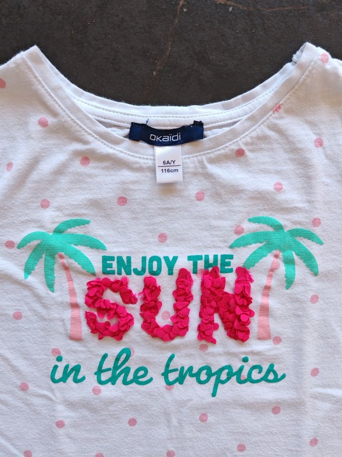 T-shirt à pois roses Sun Okaïdi 6 ans - photo numéro 3