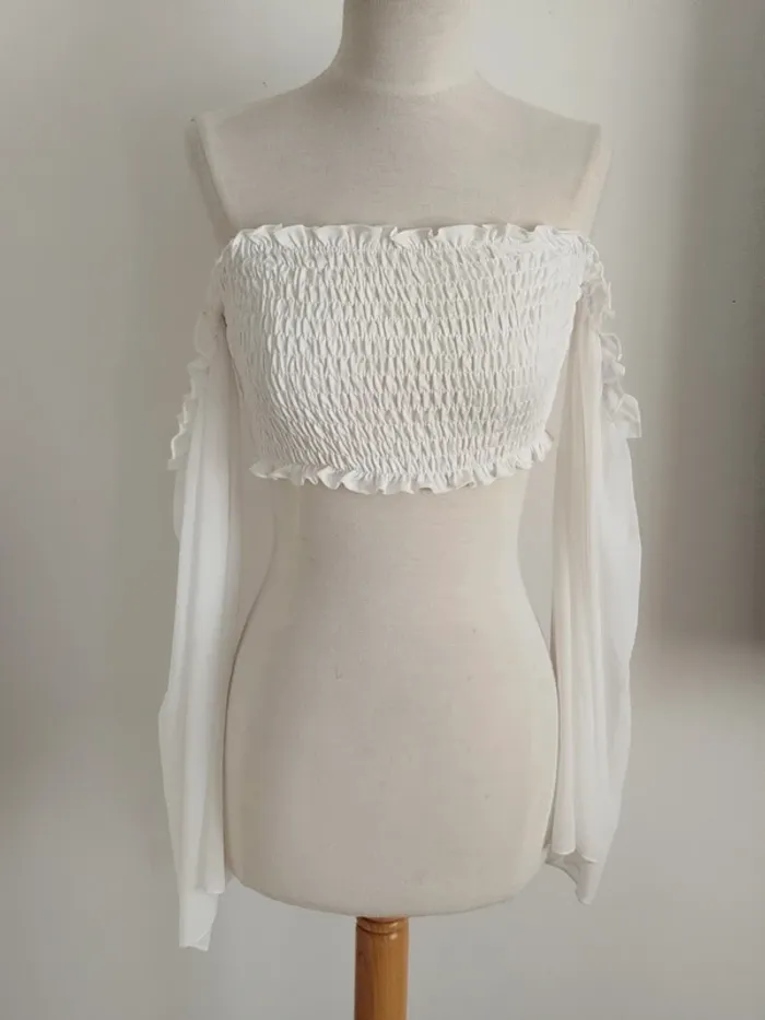 Magnifique haut bandeau blanc avec manches fendues en voile Shein taille 38