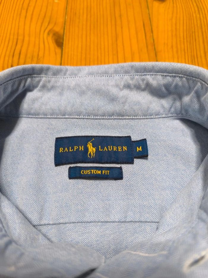 Chemise Manches longues - Custom Fit - Ralph Lauren - Logo brodé premium - Bleu clair - Taille M - photo numéro 8