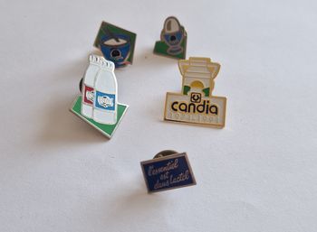 Lot de 5 Pin's Vintage Publicitaires Produits Laitiers Candia Lactel