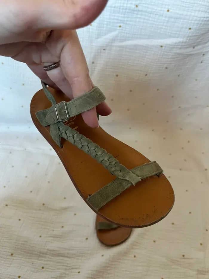 Sandales Pom d’Api – Taille 30 – Cuir & daim kaki - photo numéro 4