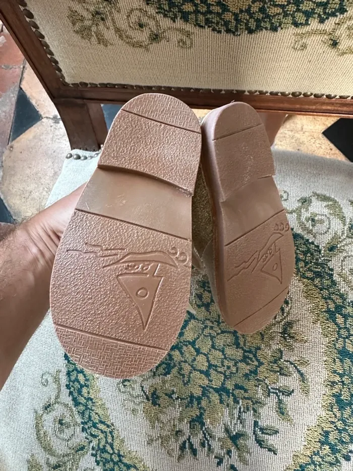 NEUF Chaussures bottines bébé cuir 23 Lola Palacios fille beige or dorées paillettes noeud - photo numéro 5