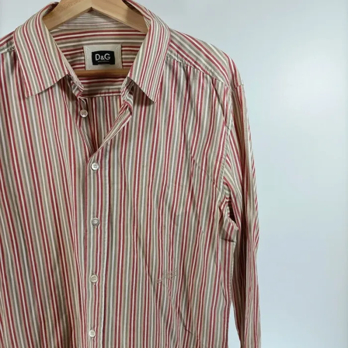 Chemise rayée rouge beige et blanc D&G Dolce & Gabbana - Taille 52 - Made in Italy - A040 - photo numéro 4