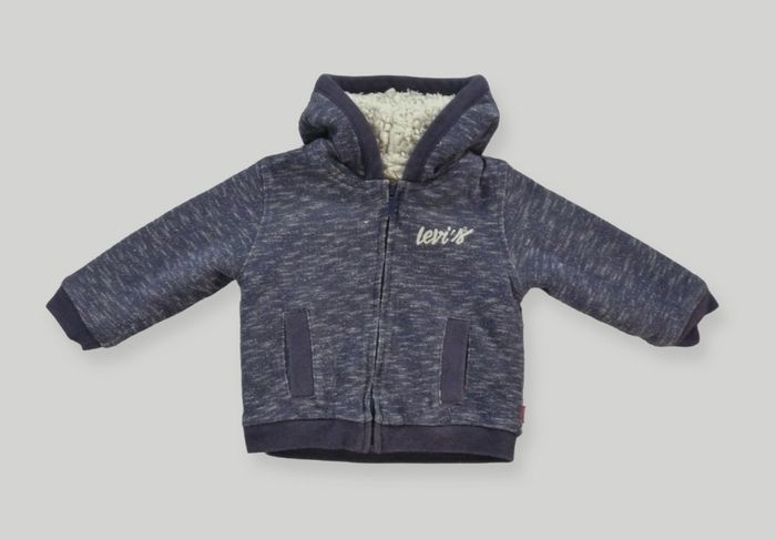 Veste sweat capuche fourrée molleton fourré bleu blanc Levi's 12 mois 74 cm garçon - photo numéro 2