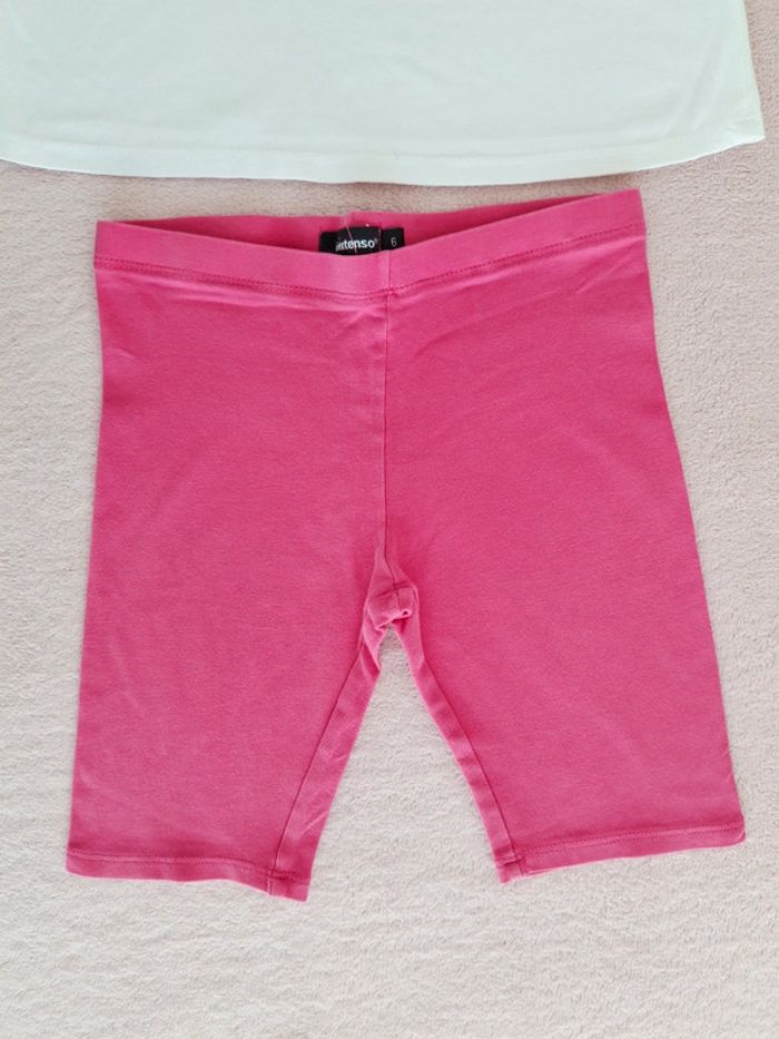Ensemble In Extenso 6 ans : débardeur blanc motif coktail de fruit et legging court rose fuchsia - photo numéro 2