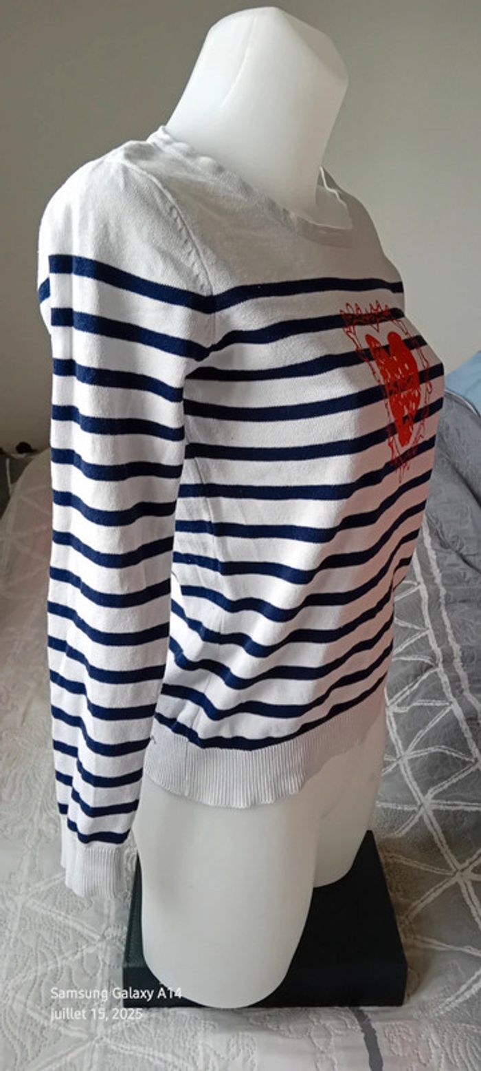 Pull marinière motif cœur marine et blanc femme 38/40 influx - photo numéro 5