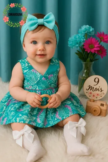 Robe fleurie et bandeau cheveux DPAM fille 9 mois 🎀