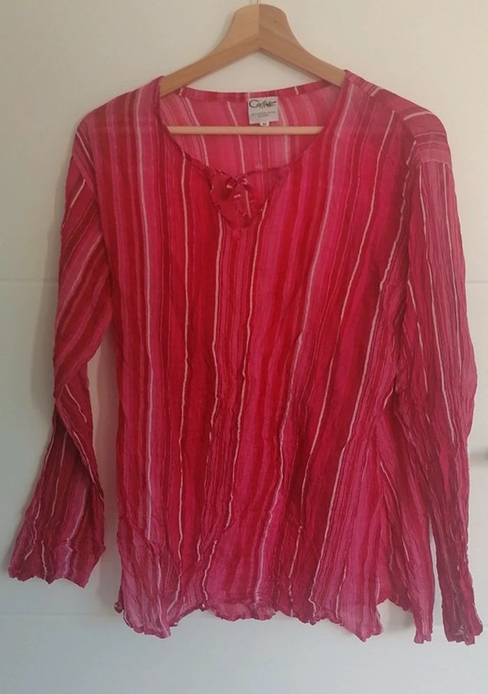 Blouse transparente rose fushia rayures Taille M Coline - photo numéro 8