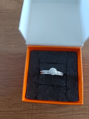 Alliance et solitaire en argent et zircones 