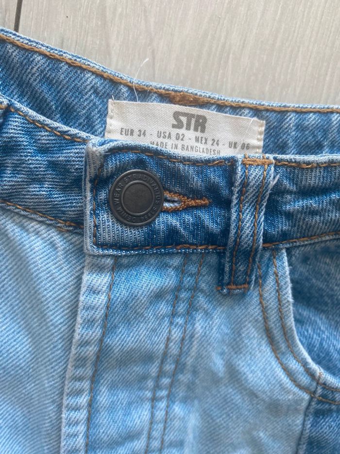 Jean taille haute Stradivarius taille 34 bicolore coupe droite - photo numéro 2