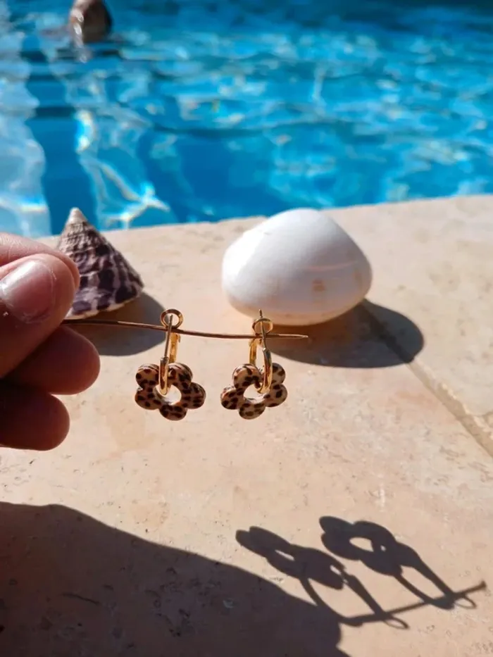 Boucles d'oreilles fleurs motif léopard or doré acier inoxydable summer - photo numéro 6