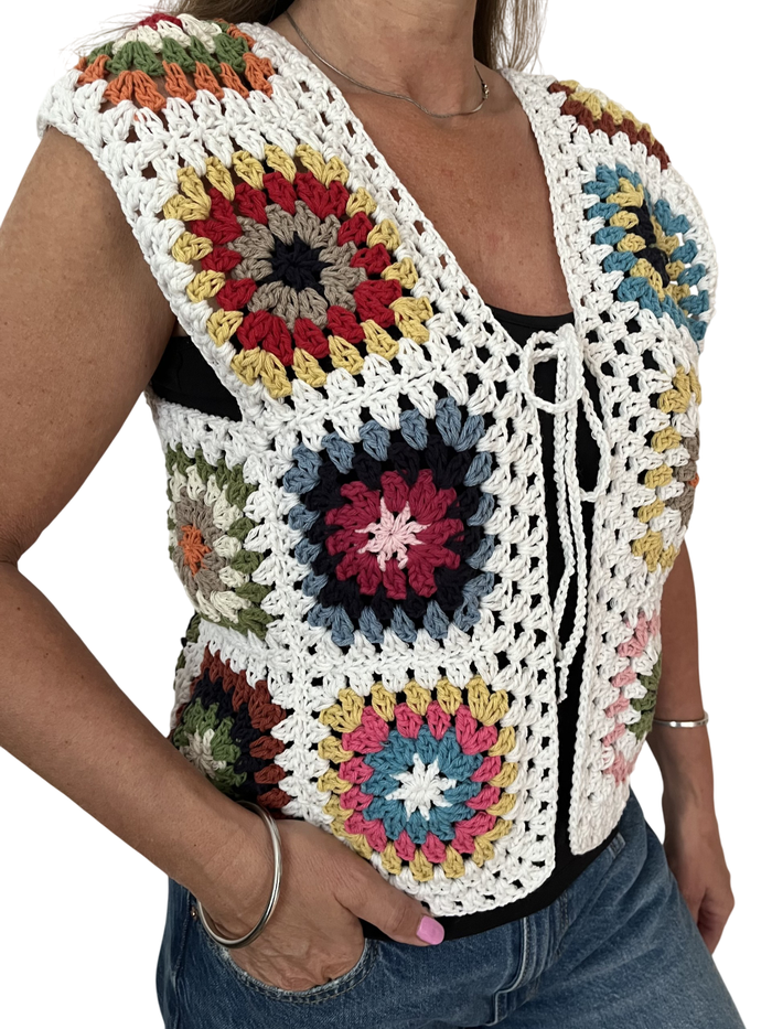 gilet au crochet granny square, veste bohème, cardigan au crochet - photo numéro 7