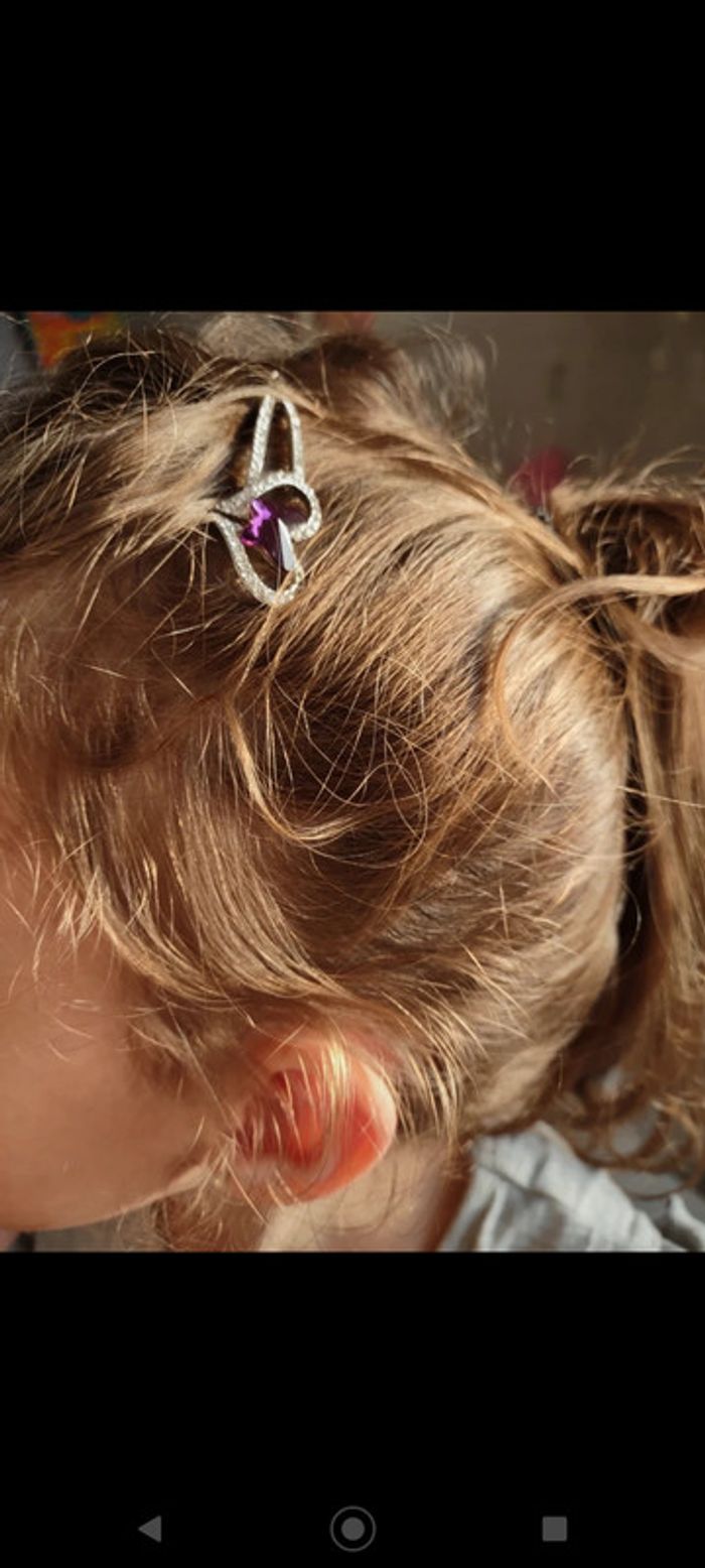 Barrette strass coeur argent et papillon violet - photo numéro 4